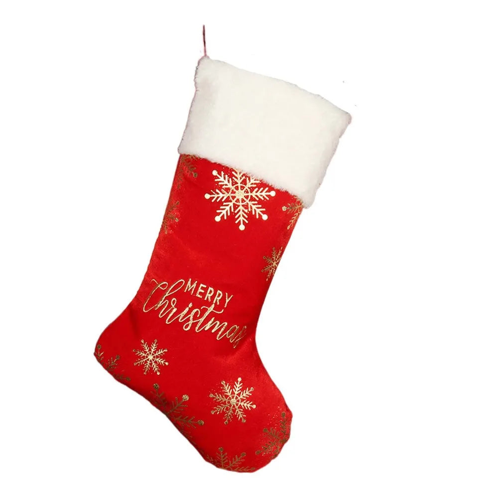 Embroidered Personalized Christmas Stocking Snowflake Pattern Red/Green Christmas Sock Large Capacity Christmas Gift Bag Navidad
