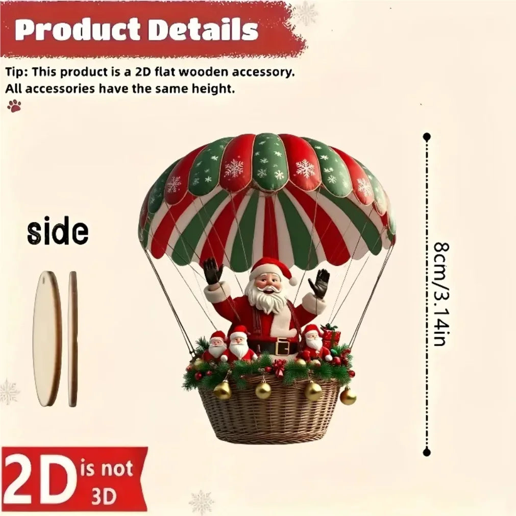 10Pcs Christmas2025 2D New Christmas Hot Air Balloon Santa Acrylic Hanging Decor Bedroom Living Room Wall Home Decoration 2026