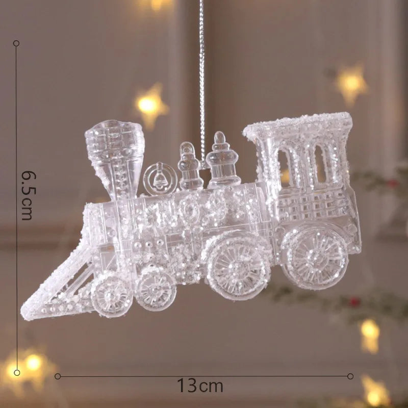 Christmas Snowflake Piece Xmas Tree Pendants Noel Crystal Deer Wreath Hanging Ornaments Merry Christma Decor For Home 2024