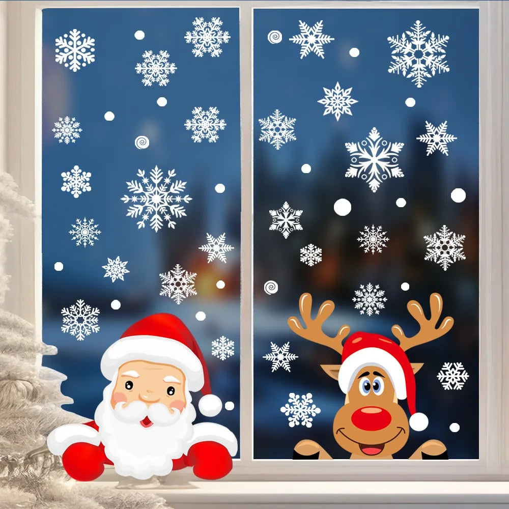 Christmas Window Electrostatic Sticker Cartoon Santa Claus Elk Snowflake Glass Sticker Merry Christmas Decor Happy New Year 2026