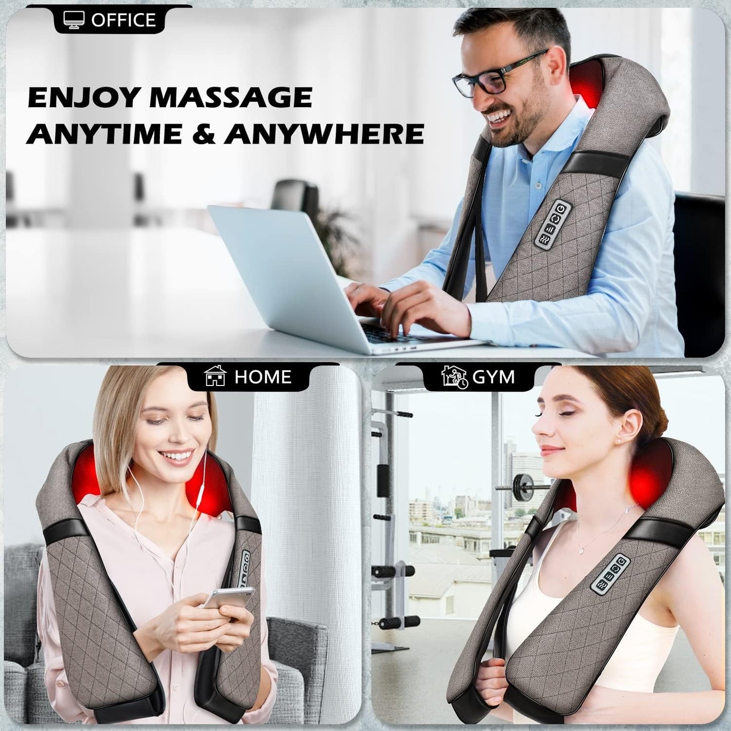 Electric Neck Back Massager Pillow 3D Kneading with Heat for Shoulder,Lower Back