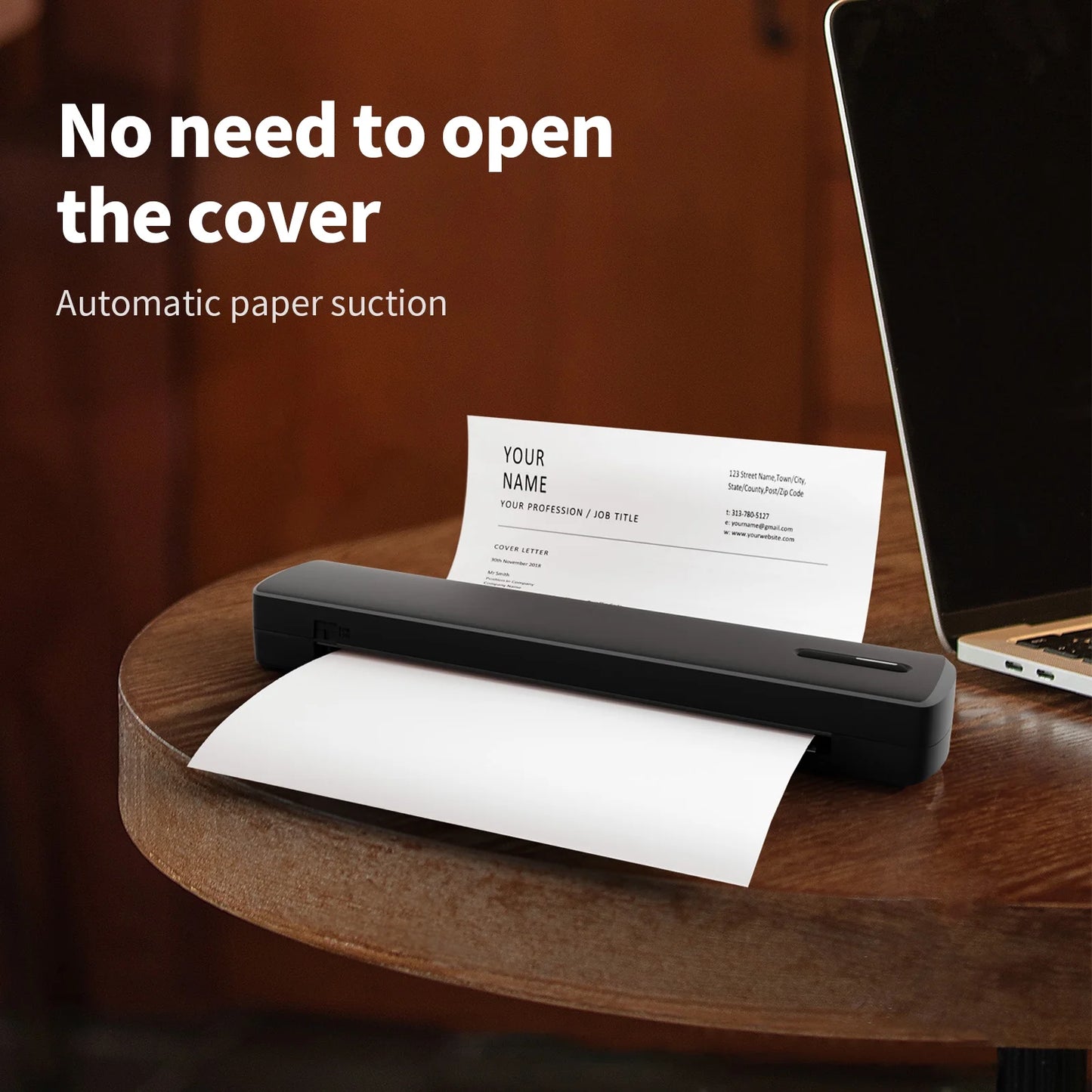 Thermal Printer, Wireless Printer Support US Letter & A4 for Travel, Inkless Portable Compatible with Ios Android Laptop for Home Car Office