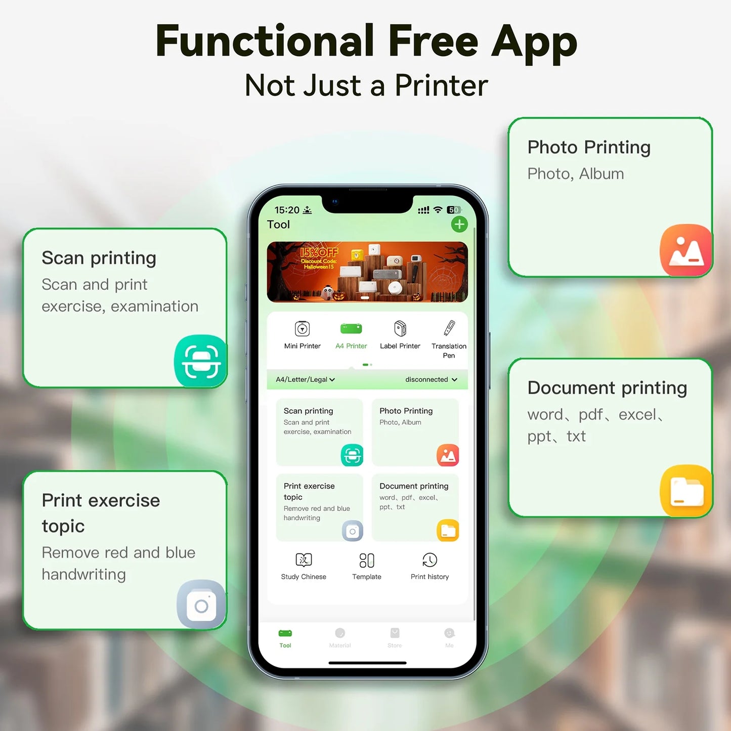 Portable Printer Wireless for Travel, Thermal Printer Support 8.5" X 11" US Letter, Compatible with Android, Ios and Laptop, Inkless Printer for Home Office