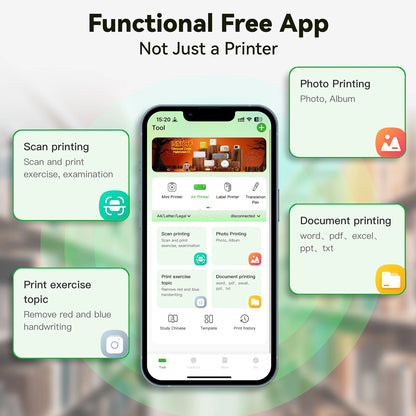 Portable Printer Wireless for Travel, Thermal Printer Support 8.5" X 11" US Letter, Compatible with Android, Ios and Laptop, Inkless Printer for Home Office