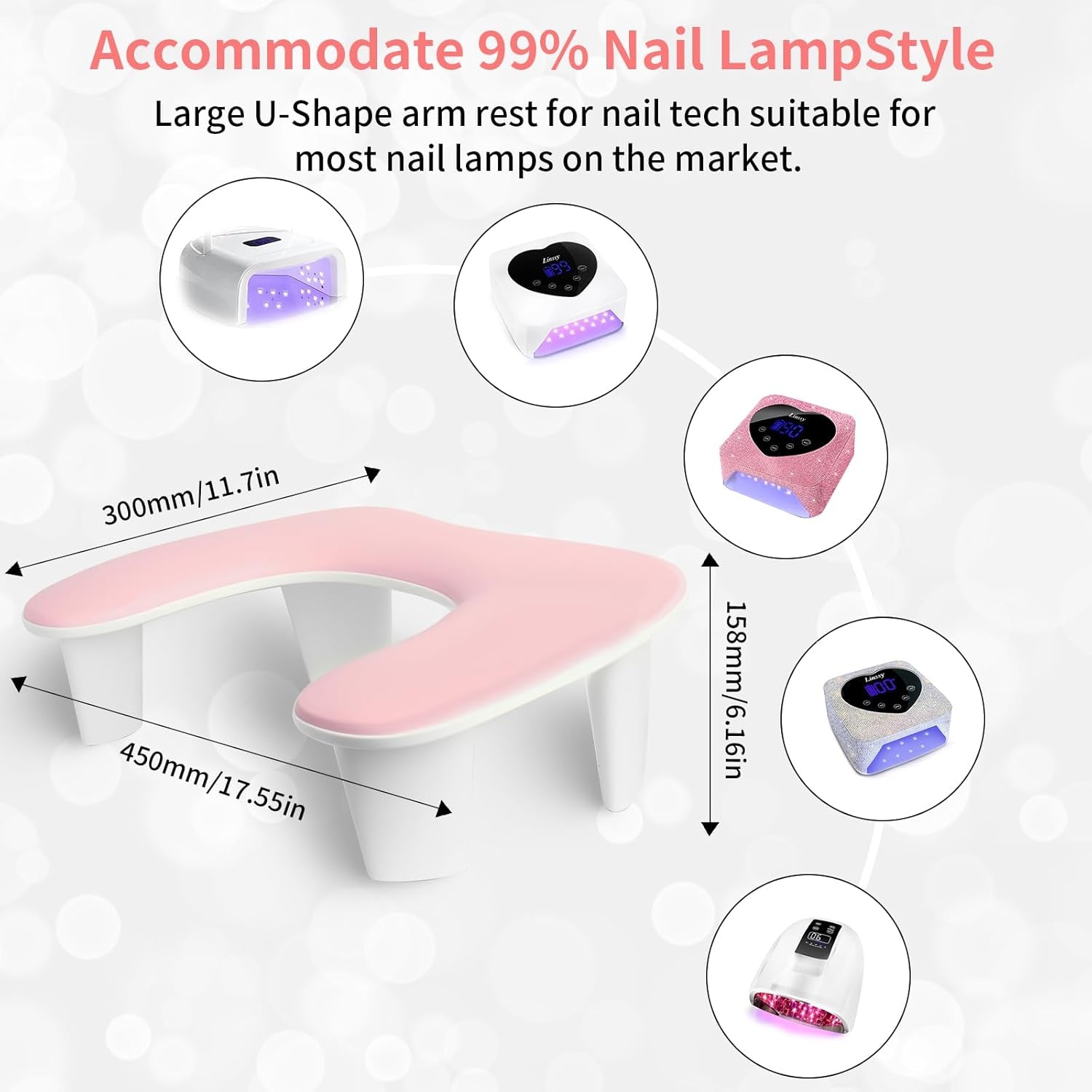 Arm Rest for Nails Tech,U Shaped Soft PU Leather Nail Arm Rest,Ergonomic Slope Angle Hand Rest for Nails Tech,Professional Salon Manicure Arm Rest Cushion., Pink