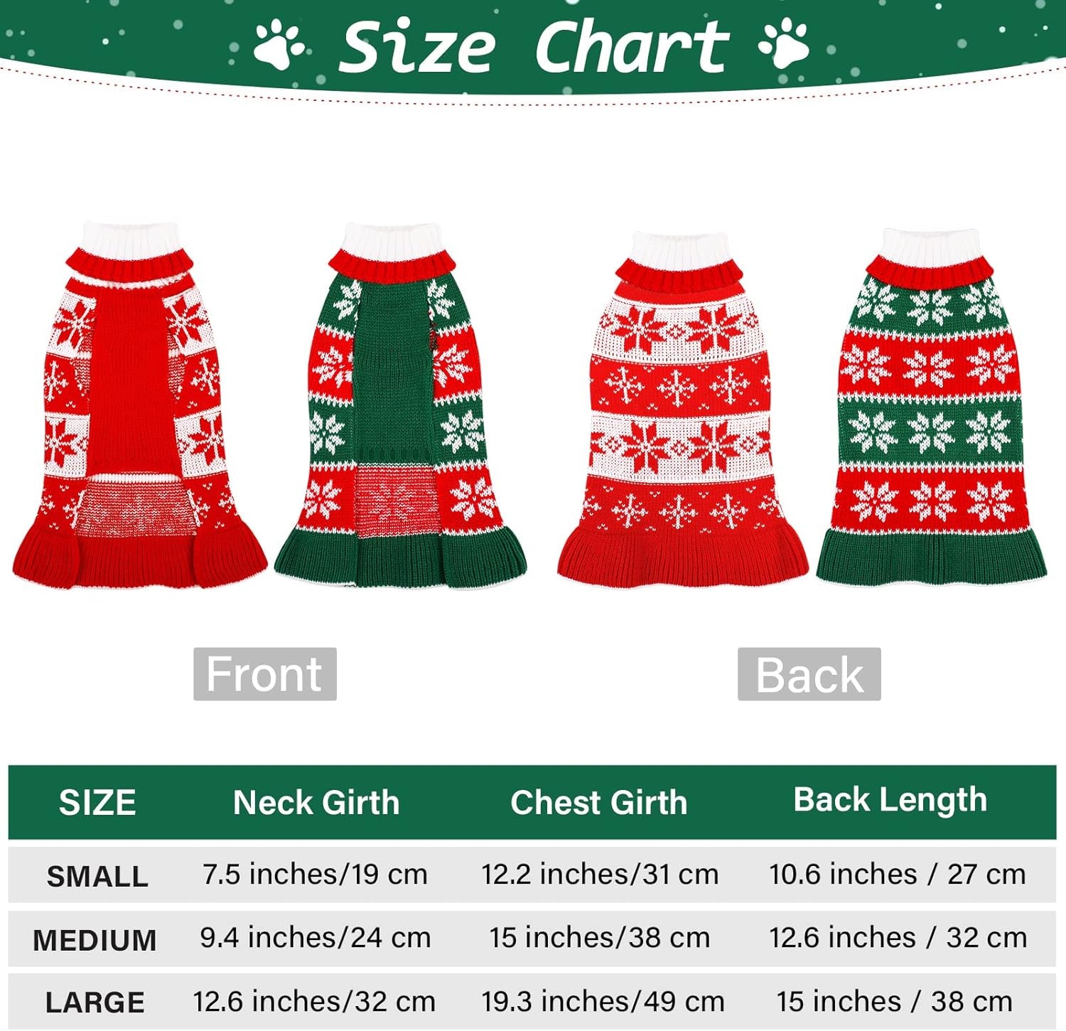 2 Pack Dog Christmas Dress Warm Dog Xmas Sweater Pet Christmas Clothes Stripes Dog Knit Sweater Dress Dog Winter Warm Pullover with Snowflakes and Christmas Flowers (M)