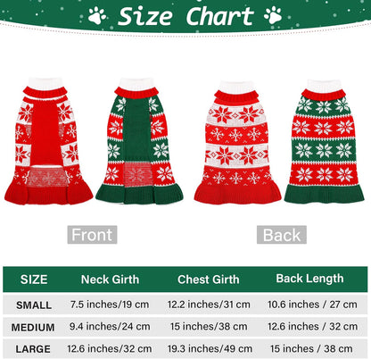 2 Pack Dog Christmas Dress Warm Dog Xmas Sweater Pet Christmas Clothes Stripes Dog Knit Sweater Dress Dog Winter Warm Pullover with Snowflakes and Christmas Flowers (M)
