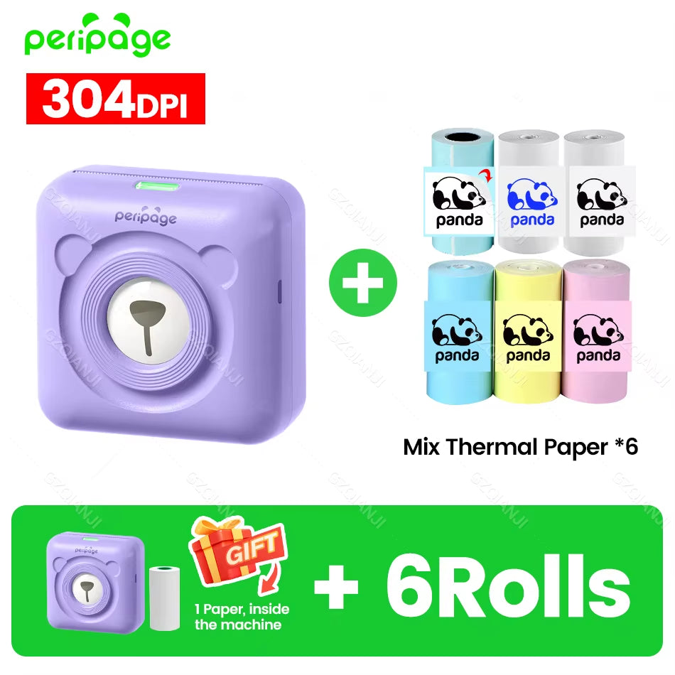 7 Colors Peripage A6 304DPI Mini Photo Printer Notes Sticker Label Printing Machine Bluetooth Portable Wireless Printer Marker
