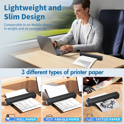 Thermal Printer, Wireless Printer Support US Letter & A4 for Travel, Inkless Portable Compatible with Ios Android Laptop for Home Car Office