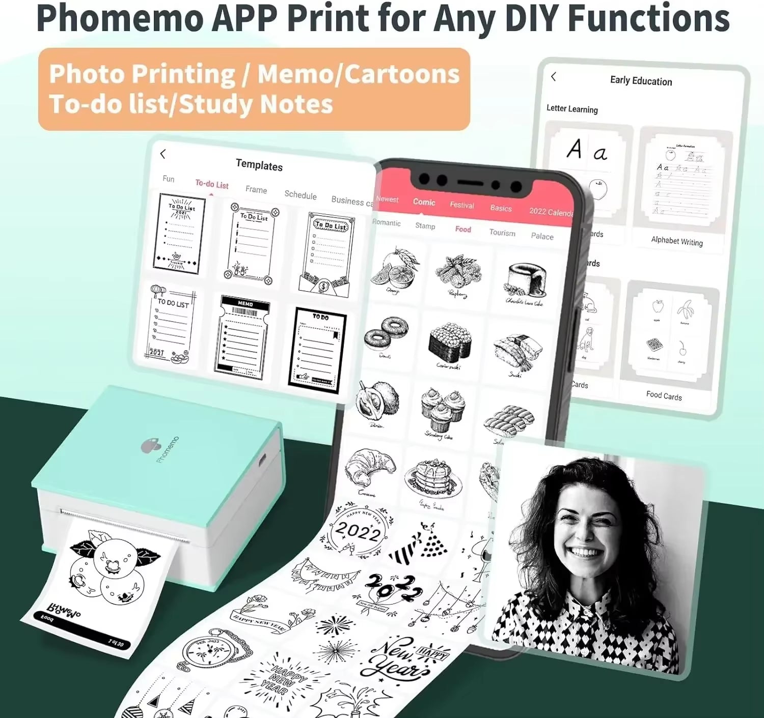 M02 Portable Mini Sticker Printer Thermal Pocket Photo Printer Bluetooth Wireless Picture Printer Portable for Phone