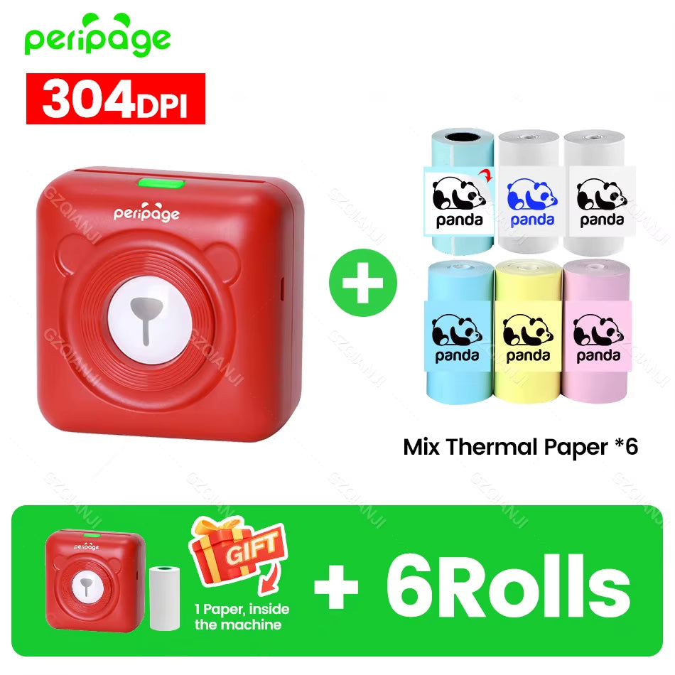 7 Colors Peripage A6 304DPI Mini Photo Printer Notes Sticker Label Printing Machine Bluetooth Portable Wireless Printer Marker