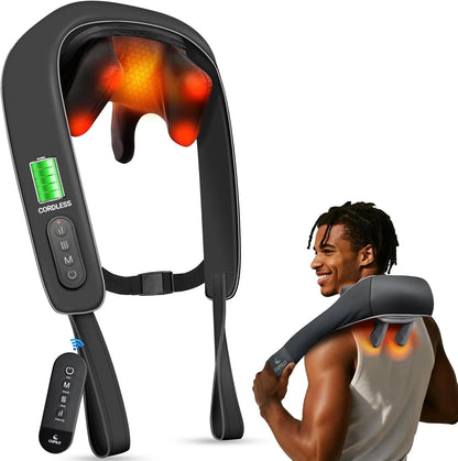 Shiatsu Neck and Back Massager with Heat & Remote Control, 6D Cordless Electric Deep Tissue Kneading Massage Pillow for Shoulder Leg Body Muscle Pain Relief, Gift for Men Women Home Office Use