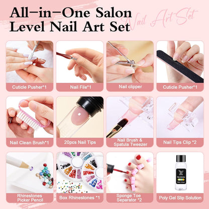 Poly Nail Extension Gel Kit - 10 Colors, Professional Acrylic Nail Art Kit for Beginners with UV Light and Tools