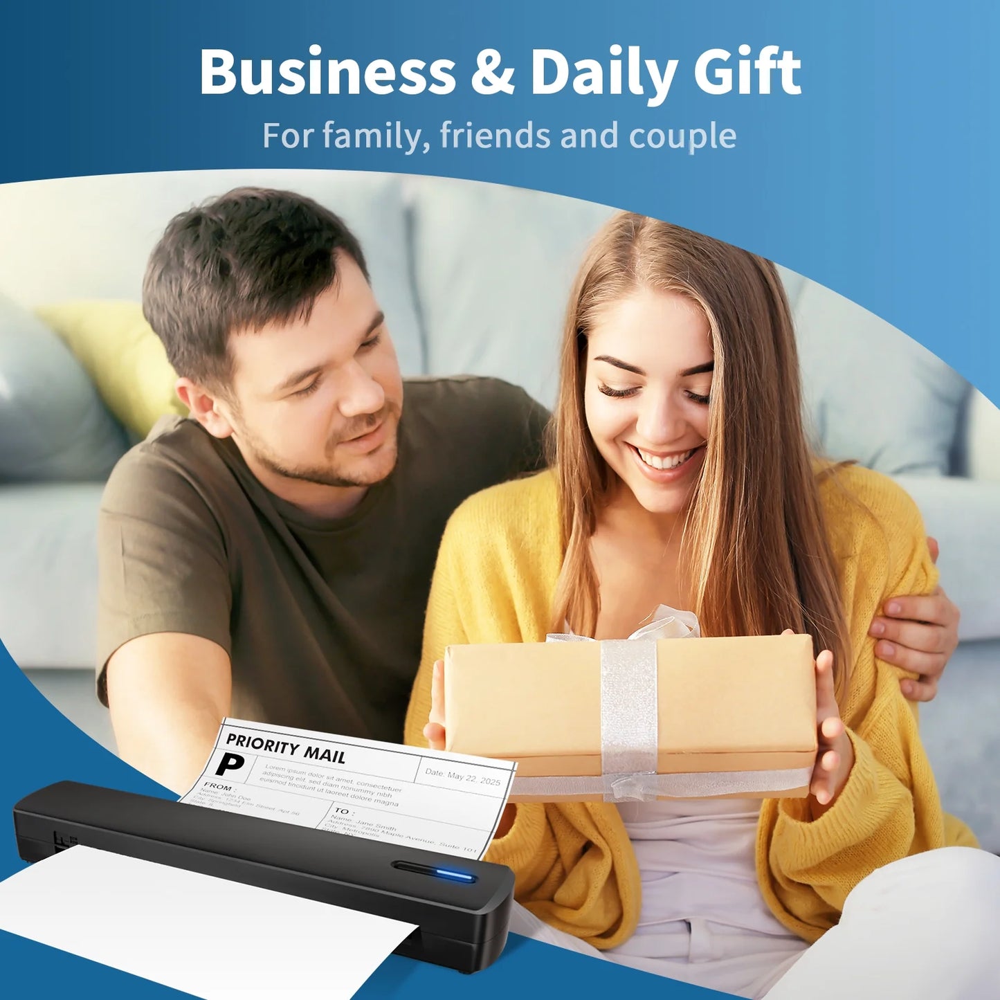 Thermal Printer, Wireless Printer Support US Letter & A4 for Travel, Inkless Portable Compatible with Ios Android Laptop for Home Car Office