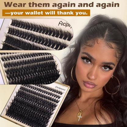 Lash Extension Kit Thick Eyelash Extension Kit 10-18Mm Fluff Volume Lash Clusters 200D Individual Eyelashes Kit with Lashes Bond, Lashes Remover, Lash Tweezers, DIY Lash Extension