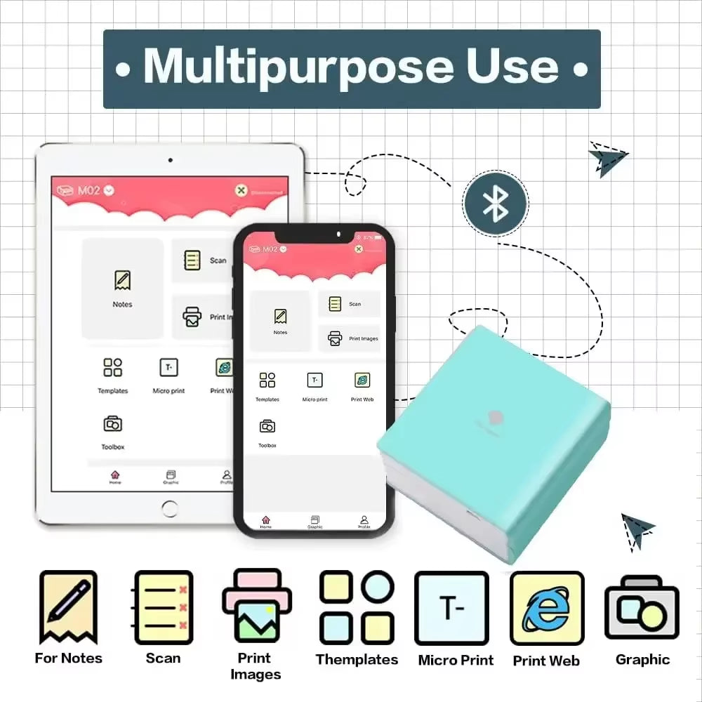 M02 Portable Mini Sticker Printer Thermal Pocket Photo Printer Bluetooth Wireless Picture Printer Portable for Phone