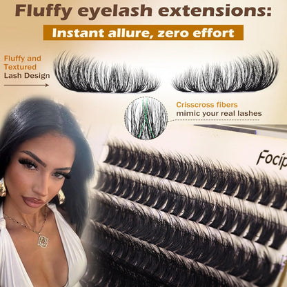 Lash Extension Kit Thick Eyelash Extension Kit 10-18Mm Fluff Volume Lash Clusters 200D Individual Eyelashes Kit with Lashes Bond, Lashes Remover, Lash Tweezers, DIY Lash Extension