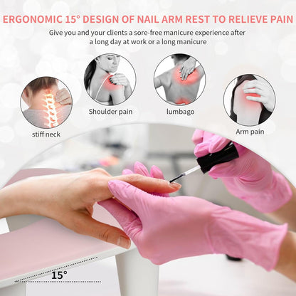 Arm Rest for Nails Tech,U Shaped Soft PU Leather Nail Arm Rest,Ergonomic Slope Angle Hand Rest for Nails Tech,Professional Salon Manicure Arm Rest Cushion., Pink