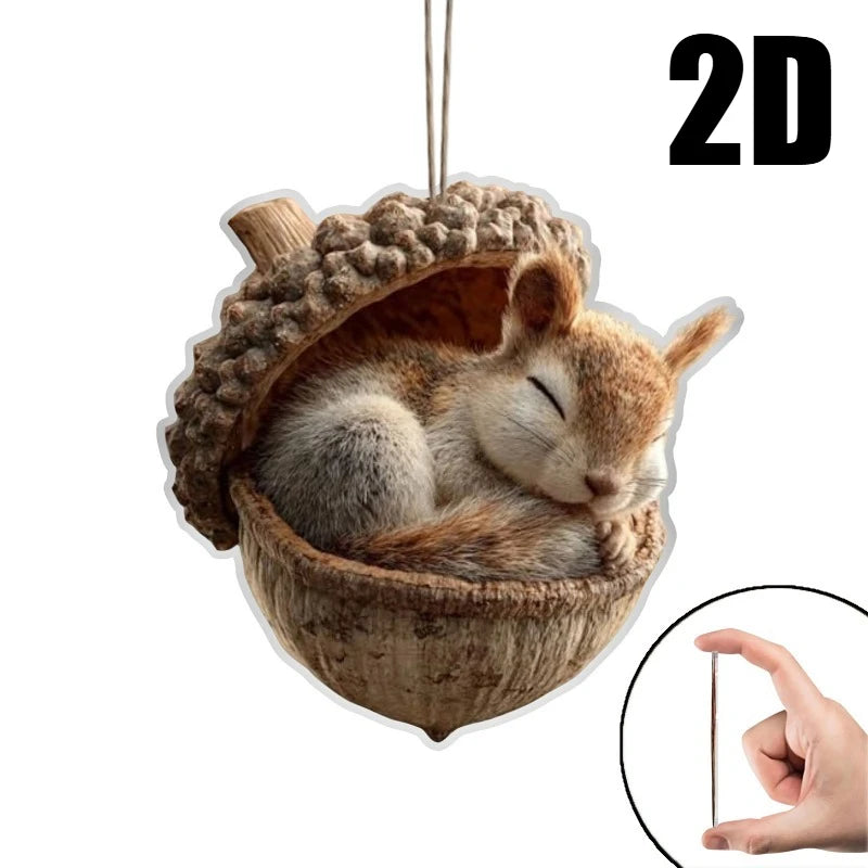 2D Flat Acrylic Cute Christmas Trees Hanging Decor Sleeping Forest Animal Acorn Ornaments Xmas Party Home Decorating Supplies