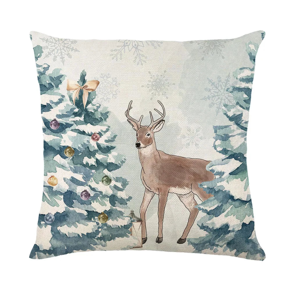 45x45cm Christmas Decoration Pillowcase Xmas Tree Elk Snowman Cottoon Pillow Case Happy New Year Cushion Cover 2024