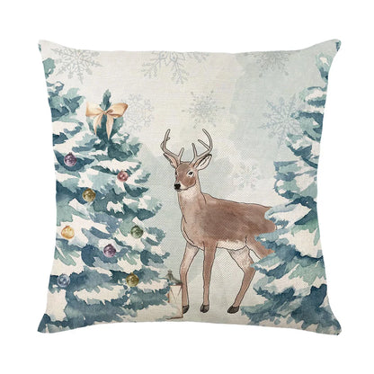 45x45cm Christmas Decoration Pillowcase Xmas Tree Elk Snowman Cottoon Pillow Case Happy New Year Cushion Cover 2024