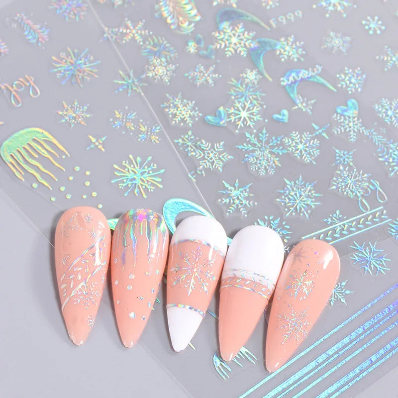 1PCS Christmas White Snowflakes 3D Nail Stickers Nail Art Decoration Cartoon Santa Claus Snowman Stickers Nail Accessories
