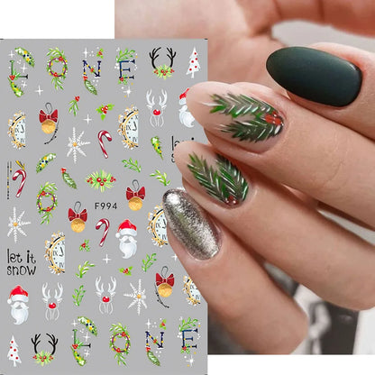 1PCS Christmas White Snowflakes 3D Nail Stickers Nail Art Decoration Cartoon Santa Claus Snowman Stickers Nail Accessories