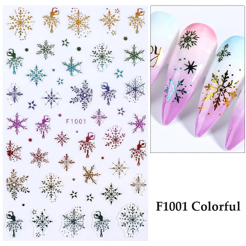 1PCS Christmas White Snowflakes 3D Nail Stickers Nail Art Decoration Cartoon Santa Claus Snowman Stickers Nail Accessories