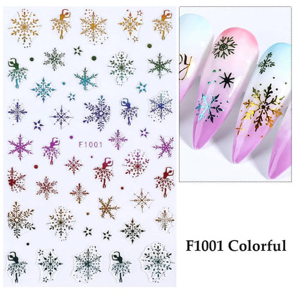 1PCS Christmas White Snowflakes 3D Nail Stickers Nail Art Decoration Cartoon Santa Claus Snowman Stickers Nail Accessories