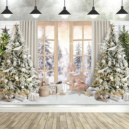 Christmas Fireplace Backdrop White Red Christmas Tree Photography Background Winter Family Party Banner Photo Booth Props