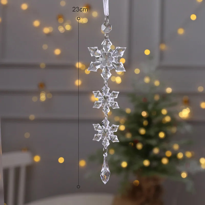 Christmas Snowflake Piece Xmas Tree Pendants Noel Crystal Deer Wreath Hanging Ornaments Merry Christma Decor For Home 2024