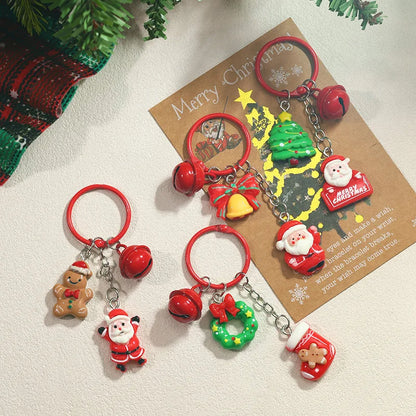 Cute Santa Claus Enamel Keychains with Christmas Tree & Wreath Design Festival Gifts Handbag Pendants Lanyard for Women Men