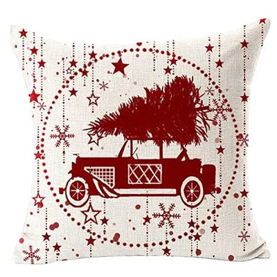 Merry Christmas Snowflake Ball Red Car with Tree Deer Happy Winter Linen Pillowcase Cushion Sofa Living Room