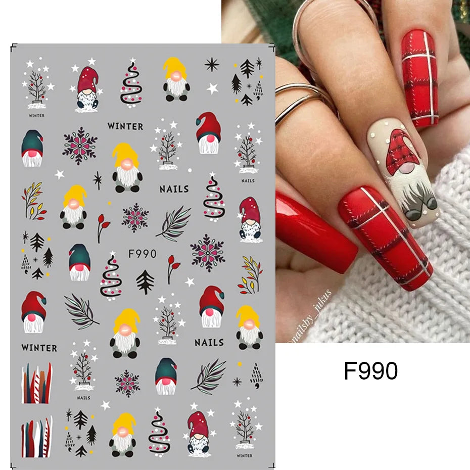 1PCS Christmas White Snowflakes 3D Nail Stickers Nail Art Decoration Cartoon Santa Claus Snowman Stickers Nail Accessories
