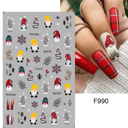 1PCS Christmas White Snowflakes 3D Nail Stickers Nail Art Decoration Cartoon Santa Claus Snowman Stickers Nail Accessories