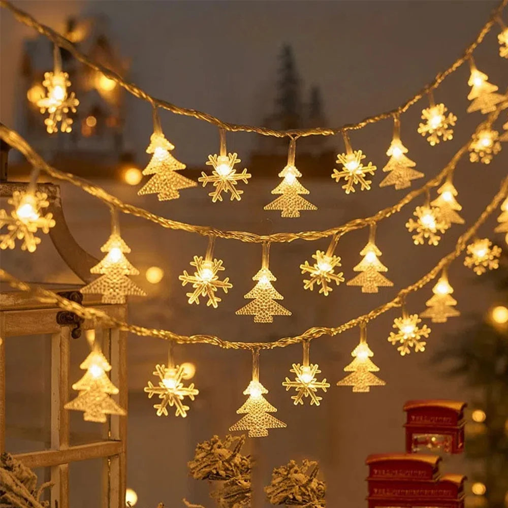 Christmas String Lights LED Acrylic Clear Star Snowflake Xmas Tree Long Lamp Strings Light Hanging Ornaments Home Party Decor