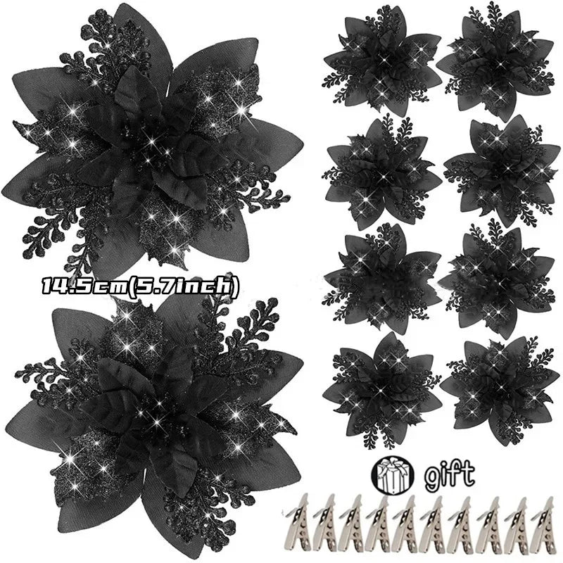 10/5/1pcs 14.5cm Glitter Artifical Christmas Flowers  Christmas Tree Decoration Happy New Year Ornaments Xmas Fake Flowers natal