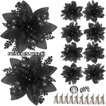 10/5/1pcs 14.5cm Glitter Artifical Christmas Flowers  Christmas Tree Decoration Happy New Year Ornaments Xmas Fake Flowers natal