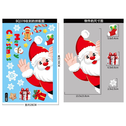 2024 Christmas Decorative Glass Window Stickers Santa Claus Snowman Elk Scene Layout Electrostatic Wall Sticker Happy New Year