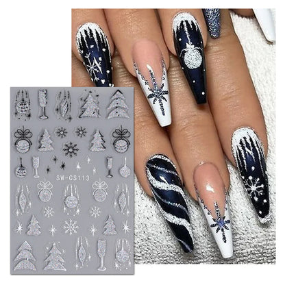 1PCS Christmas White Snowflakes 3D Nail Stickers Nail Art Decoration Cartoon Santa Claus Snowman Stickers Nail Accessories