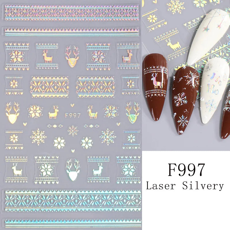 1PCS Christmas White Snowflakes 3D Nail Stickers Nail Art Decoration Cartoon Santa Claus Snowman Stickers Nail Accessories