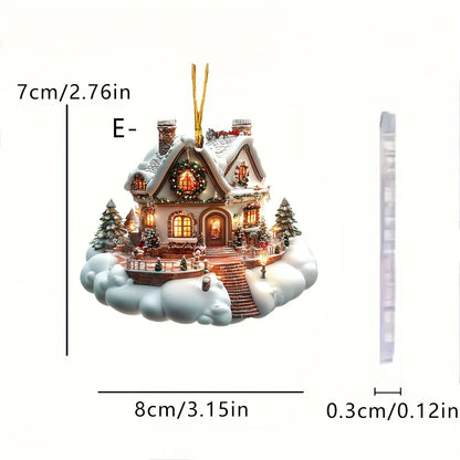 Christmas Acrylic Ornaments Castle Snow House Hanging Pendant Xmas Decoration For Home Christmas Party New Year Gift Navidad