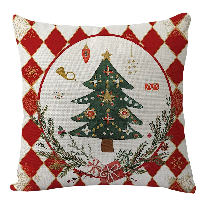45x45cm Christmas Decoration Pillowcase Xmas Tree Elk Snowman Cottoon Pillow Case Happy New Year Cushion Cover 2024