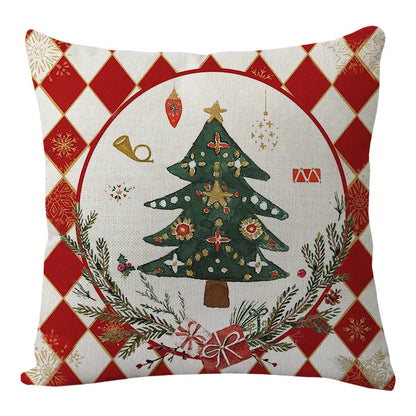 45x45cm Christmas Decoration Pillowcase Xmas Tree Elk Snowman Cottoon Pillow Case Happy New Year Cushion Cover 2024