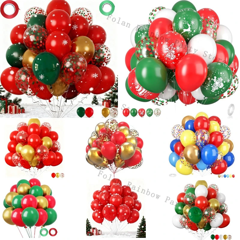 30PCS Red Green Balloon 10/12inch Christmas Balloon Set Gold White Latex Ballon for Christmas Decoration Birthday Party Supplies
