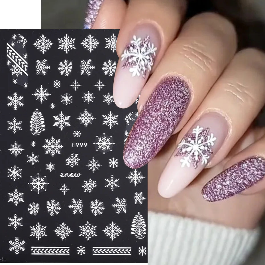 1PCS Christmas White Snowflakes 3D Nail Stickers Nail Art Decoration Cartoon Santa Claus Snowman Stickers Nail Accessories