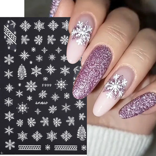 1PCS Christmas White Snowflakes 3D Nail Stickers Nail Art Decoration Cartoon Santa Claus Snowman Stickers Nail Accessories
