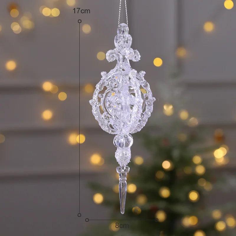 Christmas Snowflake Piece Xmas Tree Pendants Noel Crystal Deer Wreath Hanging Ornaments Merry Christma Decor For Home 2024