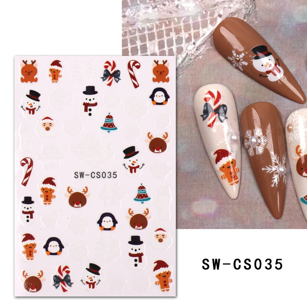 1PCS Christmas White Snowflakes 3D Nail Stickers Nail Art Decoration Cartoon Santa Claus Snowman Stickers Nail Accessories