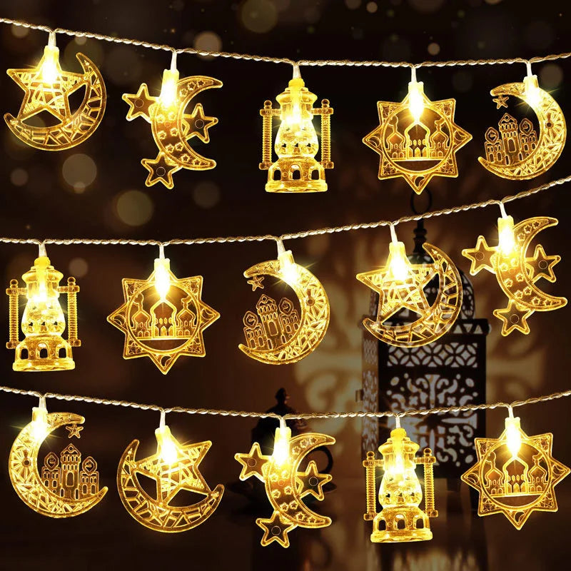 2M 10Lights Eid Mubarak Moon Star Castle Light String Ramadan Kareem Colorful Lights Islamic Muslim Eid Party Decor Lamp String